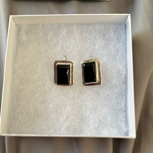Vintage 925 Mexico Elegant Black Stone Sterling Silver Drop Earrings.